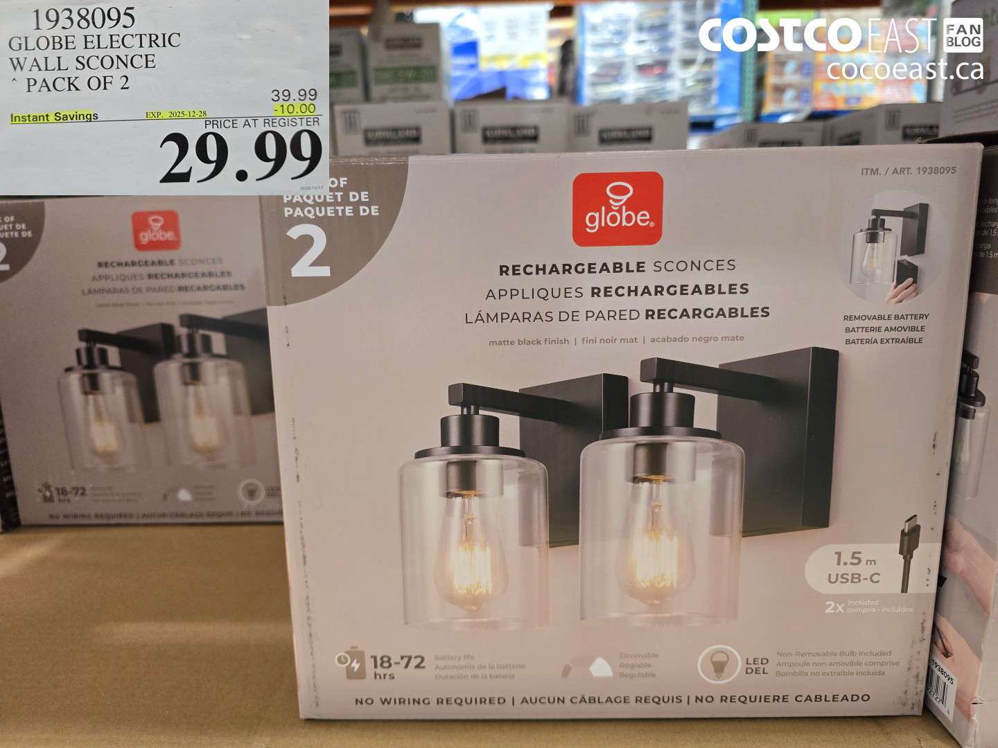 1938095 GLOBE ELECTRIC WALL SCONCE PACK OF 2 ($10.00 INSTANT SAVINGS EXPIRES ON 2025-12-28) $29.99