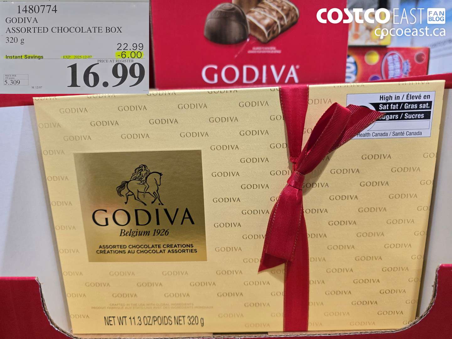 1480774 GODIVA ASSORTED CHOCOLATE BOX 320 G ($6.00 INSTANT SAVINGS EXPIRES ON 2025-12-07) $16.99