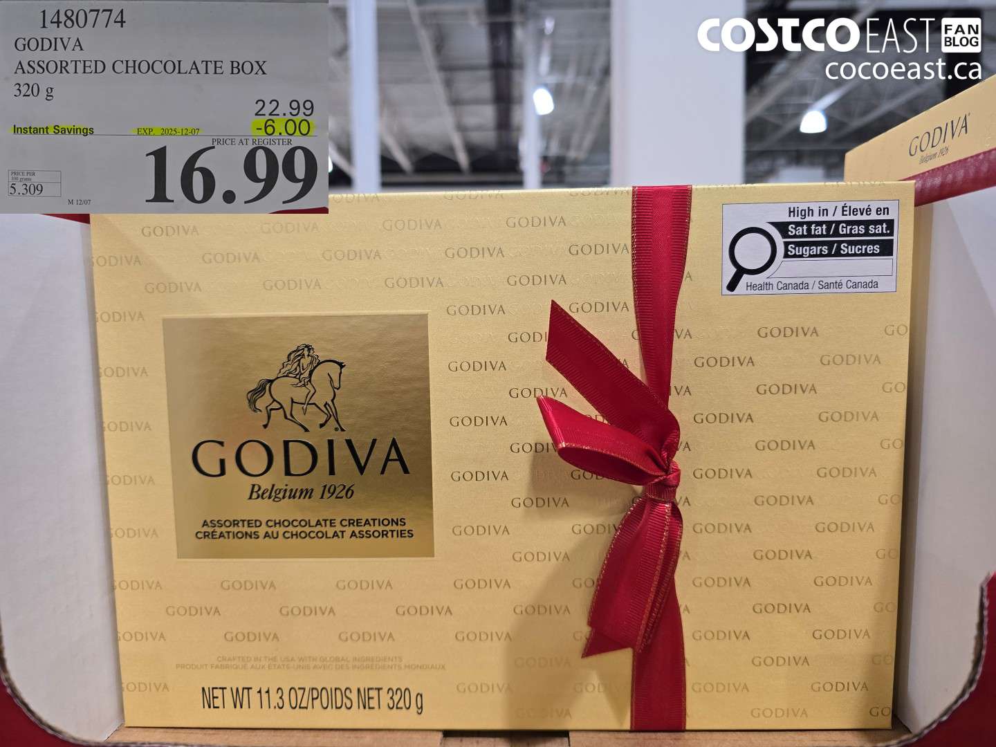 1480774 GODIVA ASSORTED CHOCOLATE BOX 320 G ($6.00 INSTANT SAVINGS EXPIRES ON 2025-12-07) $16.99