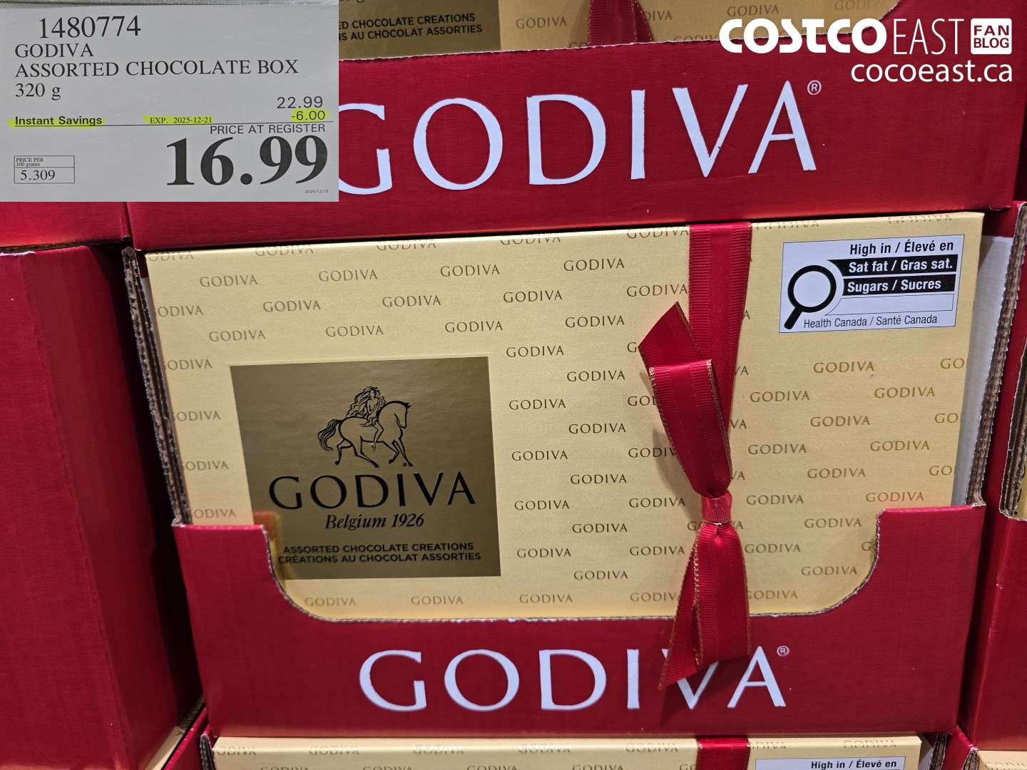 1480774 GODIVA ASSORTED CHOCOLATE BOX 320 G ($6.00 INSTANT SAVINGS EXPIRES ON 2025-12-21) $16.99