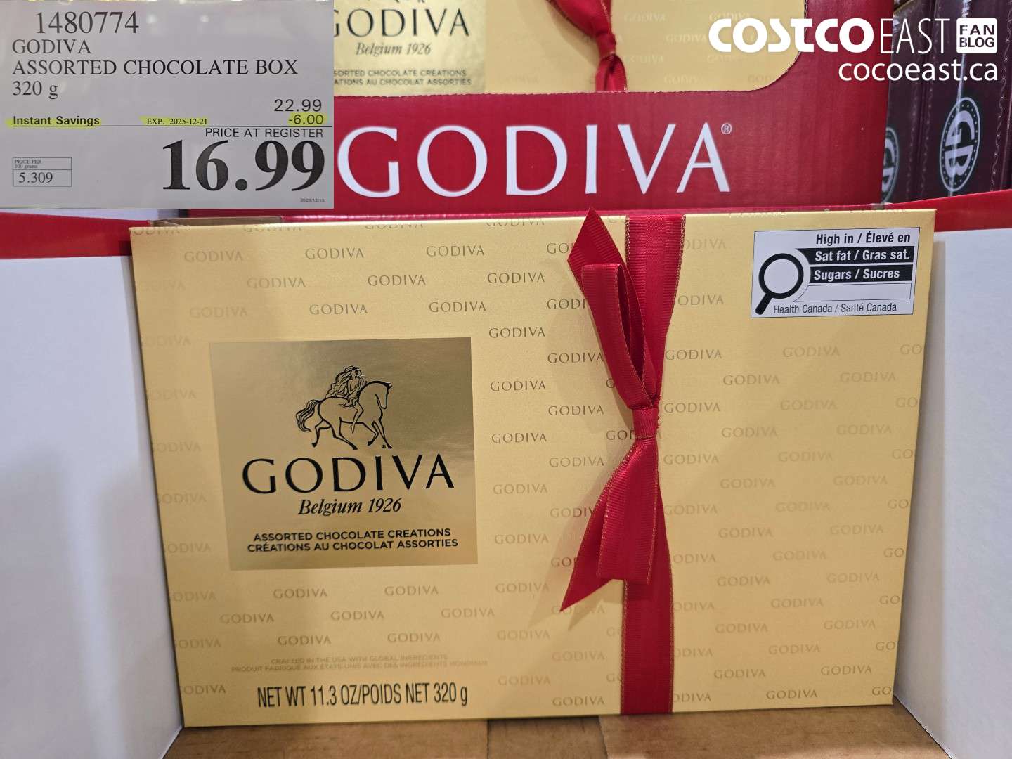 1480774 GODIVA ASSORTED CHOCOLATE BOX 320 G ($6.00 INSTANT SAVINGS EXPIRES ON 2025-12-21) $16.99