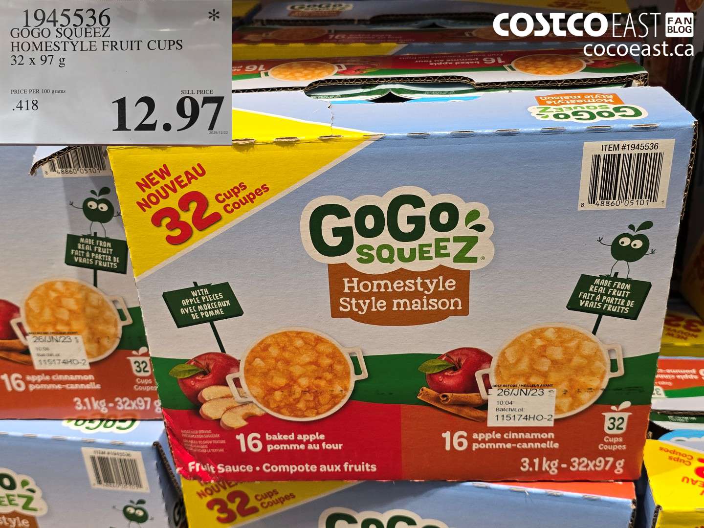 1945536 GOGO SQUEEZ HOMESTYLE FRUIT CUPS 32 X 97 G $12.97