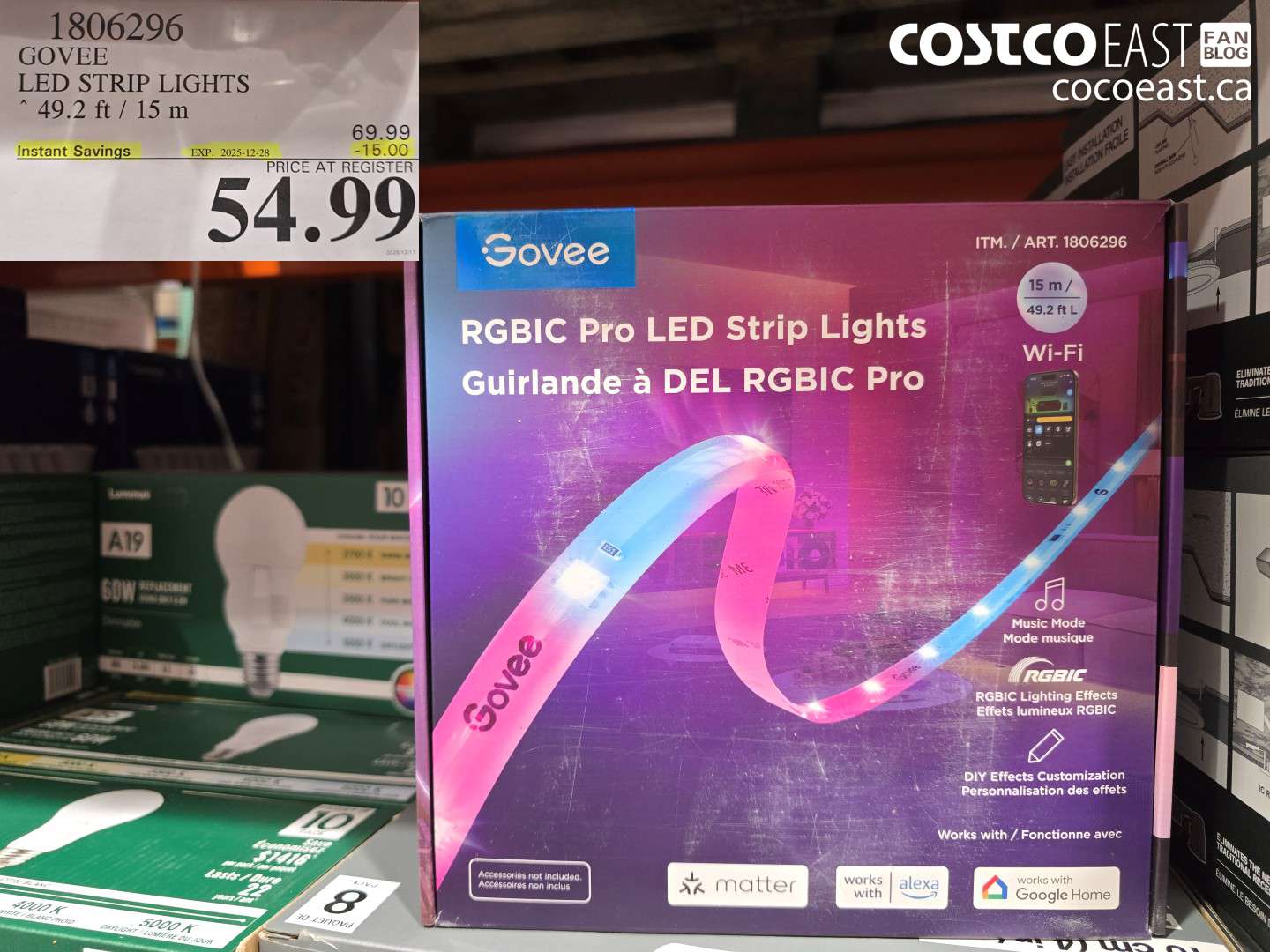 1806296 GOVEE LED STRIP LIGHTS 49.2 FT / 15 M ($15.00 INSTANT SAVINGS EXPIRES ON 2025-12-28) $54.99