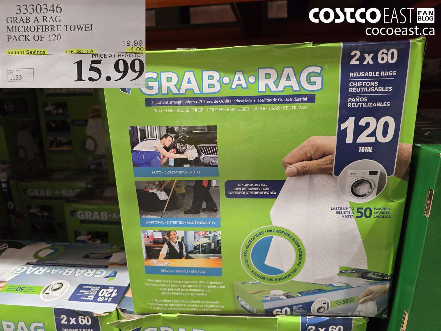 3330346 GRAB A RAG MICROFIBRE TOWEL PACK OF 120 ($4.00 INSTANT SAVINGS EXPIRES ON 2026-01-18) $15.99