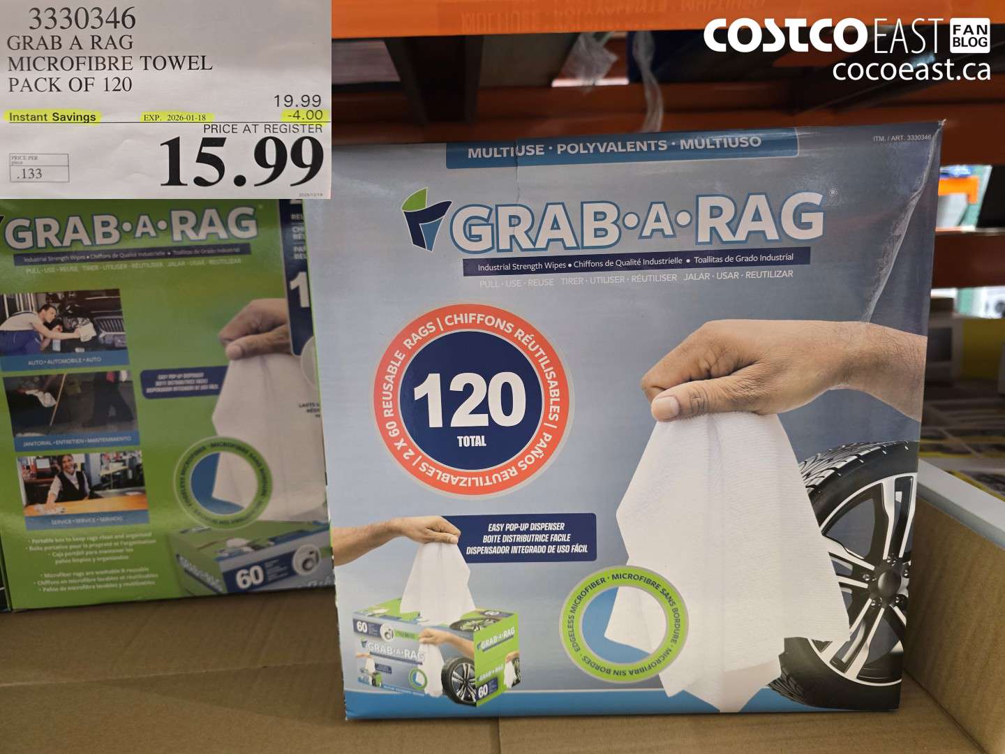 3330346 GRAB A RAG MICROFIBRE TOWEL PACK OF 120 ($4.00 INSTANT SAVINGS EXPIRES ON 2026-01-18) $15.99