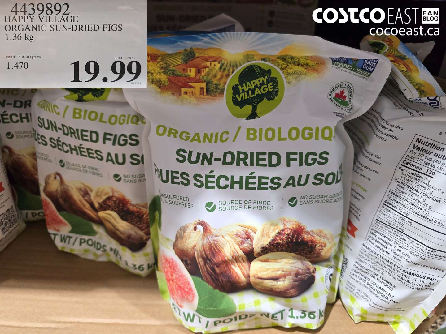 4439892 HAPPY VILLAGE ORGANIC SUN-DRIED FIGS 1.36 kg $19.99