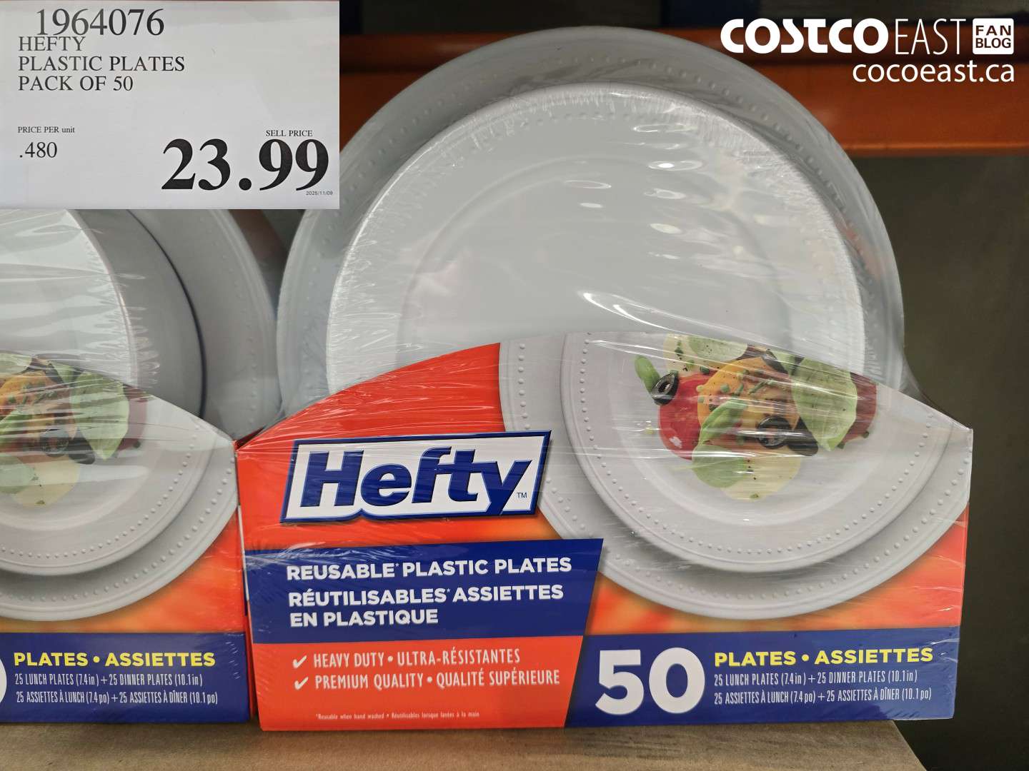 1964076 HEFTY PLASTIC PLATES PACK OF 50 $23.99