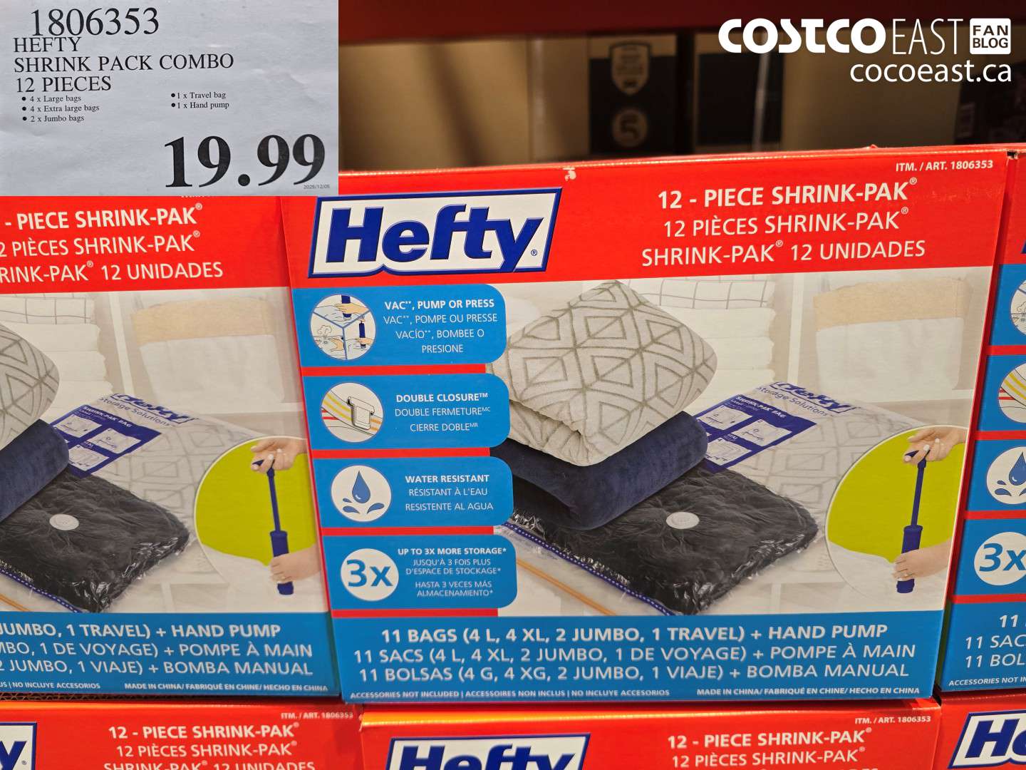 1806353 HEFTY SHRINK PACK COMBO 12 PIECES $19.99