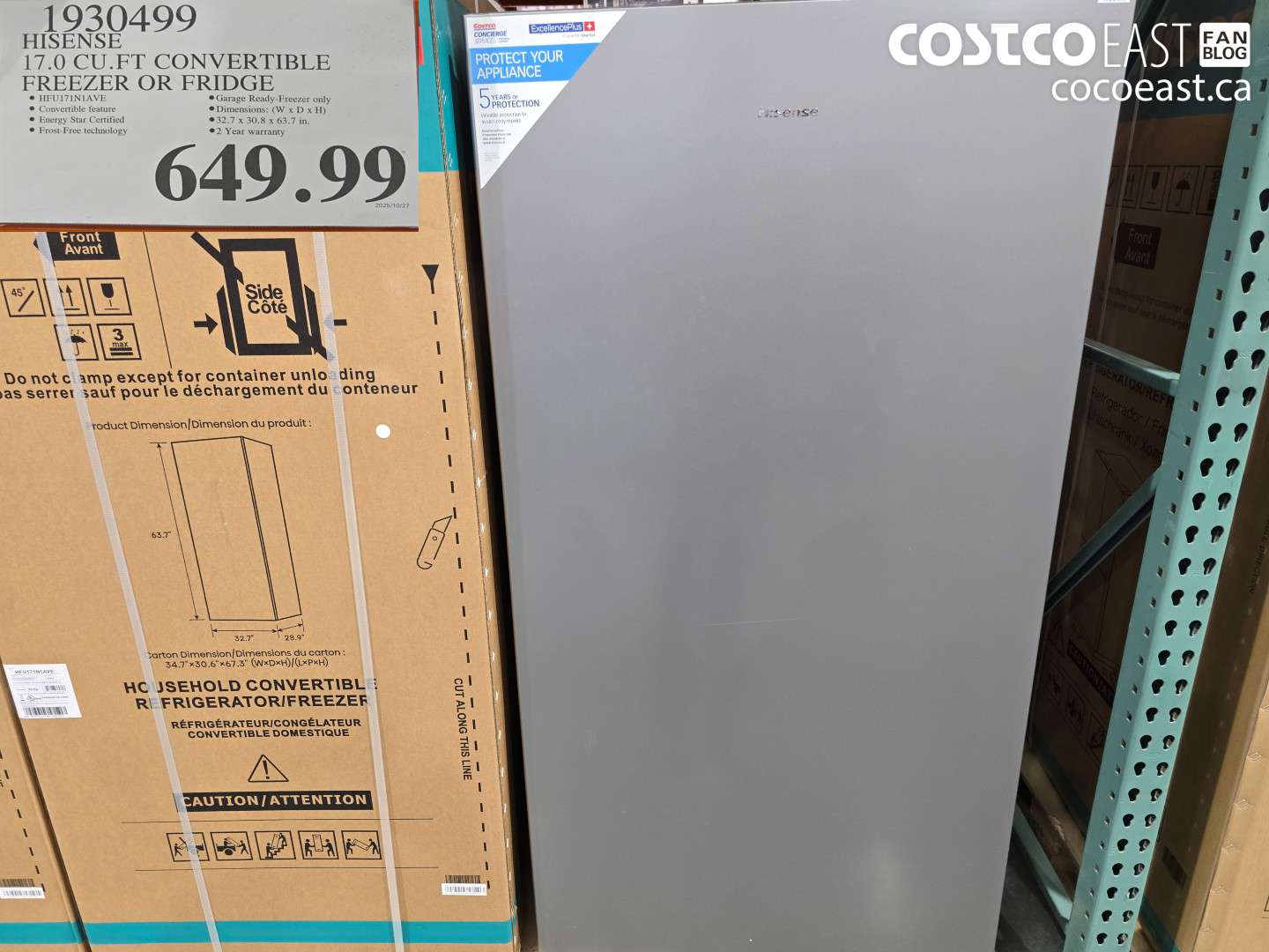 1930499 HISENSE 17.0 CU.FT CONVERTIBLE FREEZER OR FRIDGE $649.99