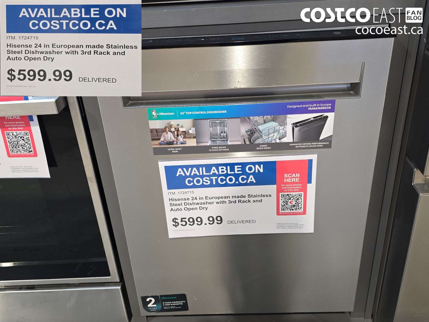 1724715 HISENSE 24 IN EUROPEAN MADE STAINLESS STEEL DISHWASHER WITH 3RD RACK AND AUTO OPEN DRY $599.99