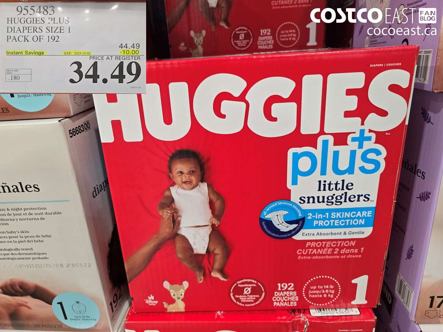 955483 HUGGIES PLUS DIAPERS SIZE 1 PACK OF 192 ($10.00 INSTANT SAVINGS EXPIRES ON 2025-12-02) $34.49