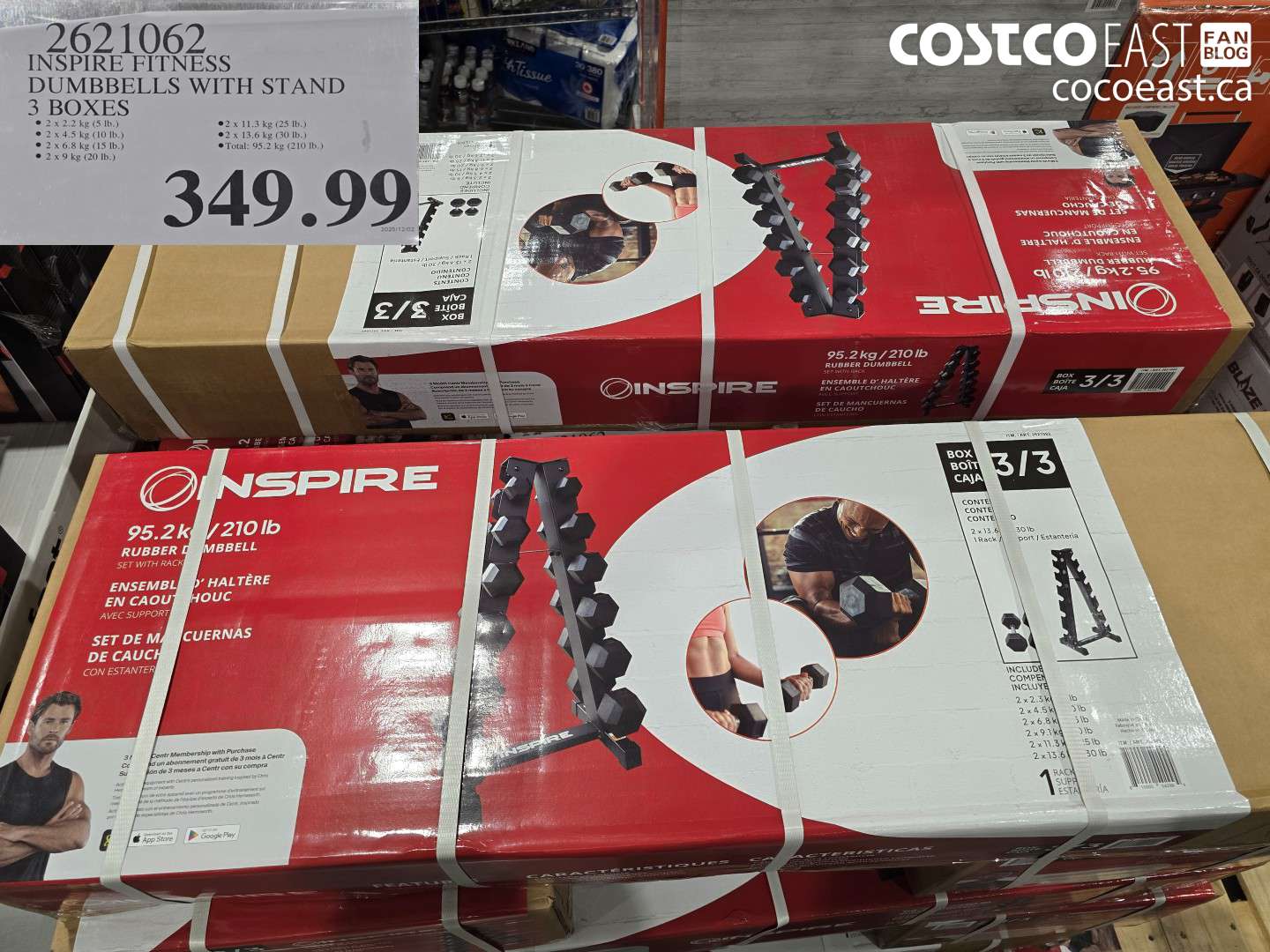 2621062 INSPIRE FITNESS DUMBBELLS WITH STAND 3 BOXES $349.99