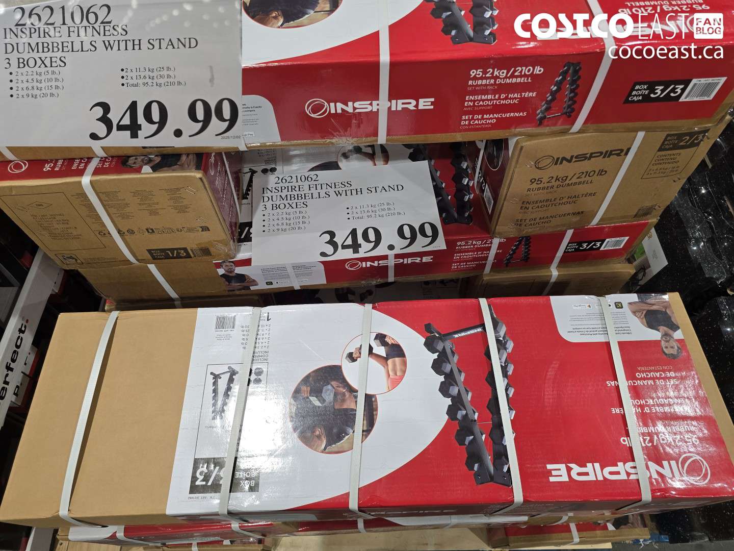 2621062 INSPIRE FITNESS DUMBBELLS WITH STAND 3 BOXES $349.99