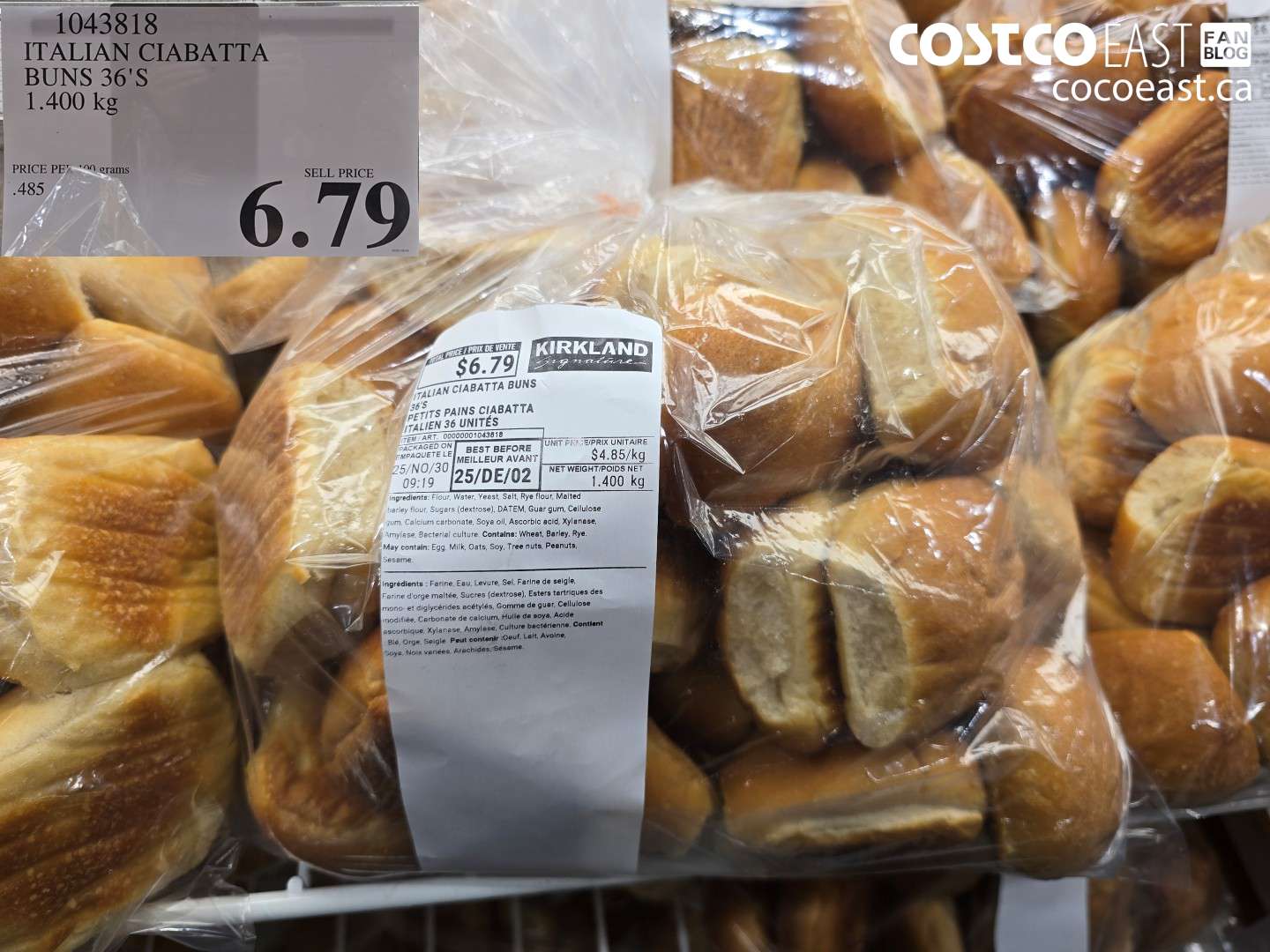 1043818 ITALIAN CIABATTA BUNS 36'S 1.400 kg $6.79