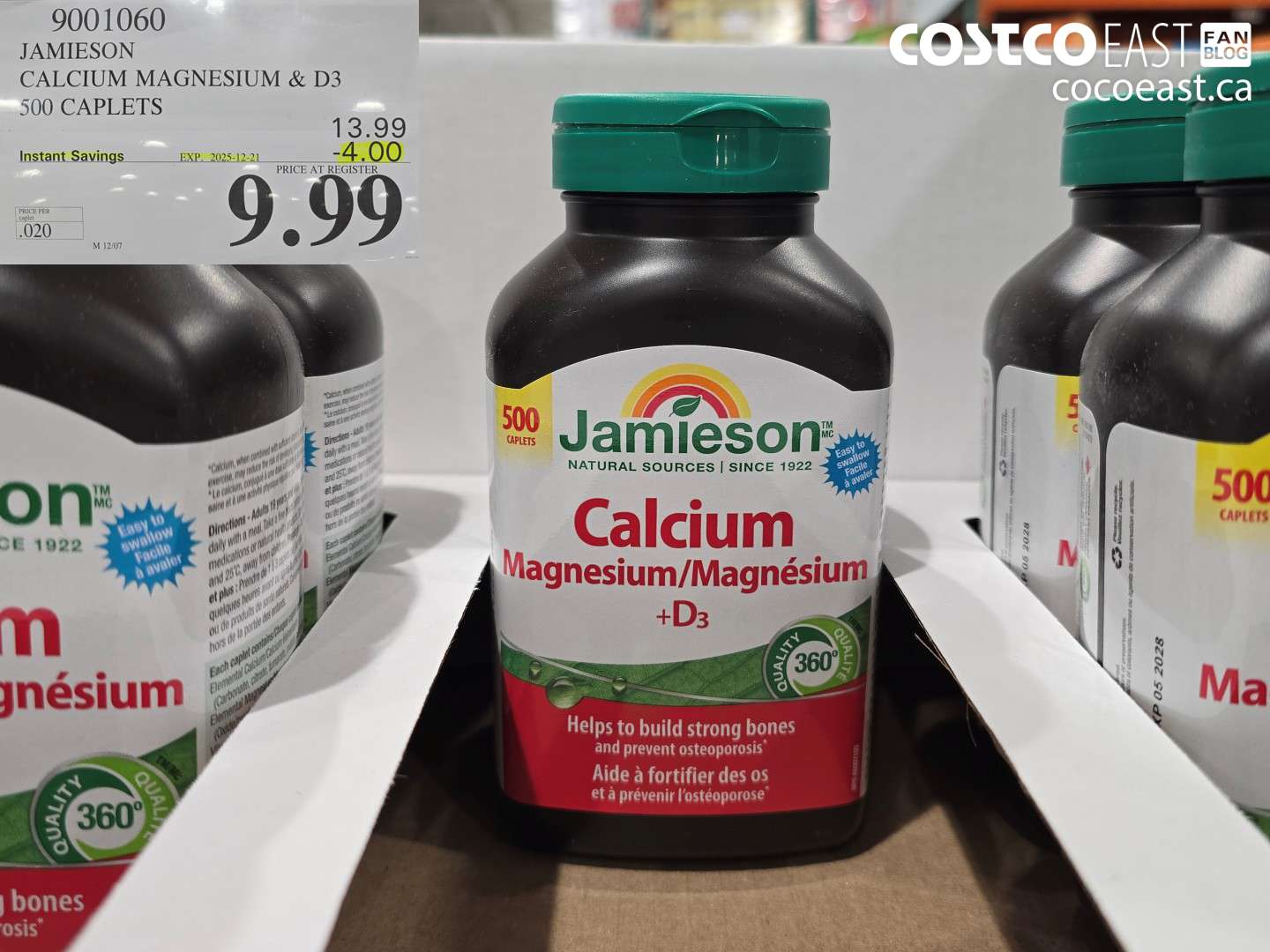 9001060 JAMIESON CALCIUM MAGNESIUM W/ D3 500 CAPLETS ($4.00 INSTANT SAVINGS EXPIRES ON 2025-12-21) $9.99