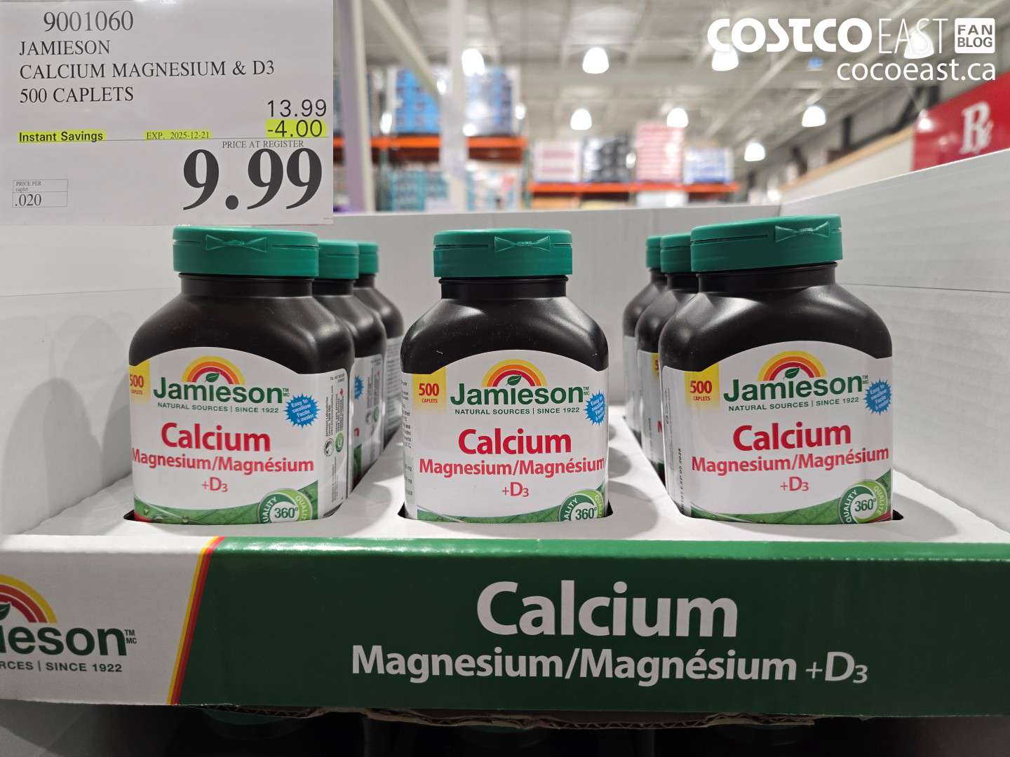9001060 JAMIESON CALCIUM MAGNESIUM W/ D3 500 CAPLETS ($4.00 INSTANT SAVINGS EXPIRES ON 2025-12-21) $9.99