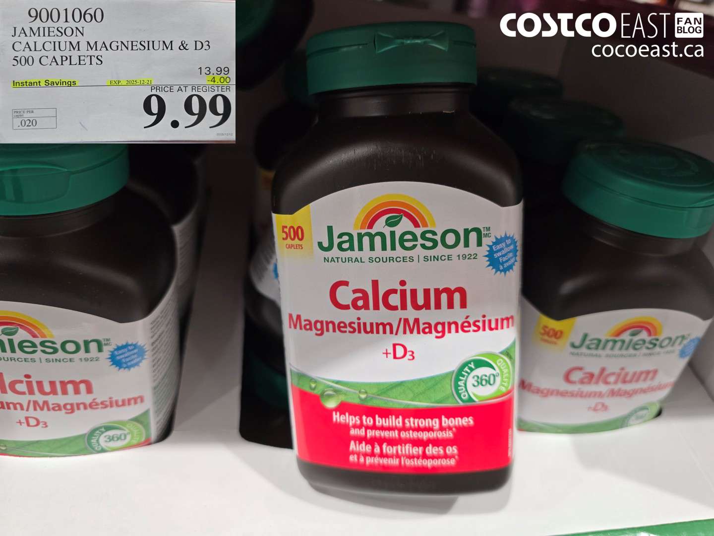 9001060 JAMIESON CALCIUM MAGNESIUM & D3 500 CAPLETS ($4.00 INSTANT SAVINGS EXPIRES ON 2025-12-21) $9.99