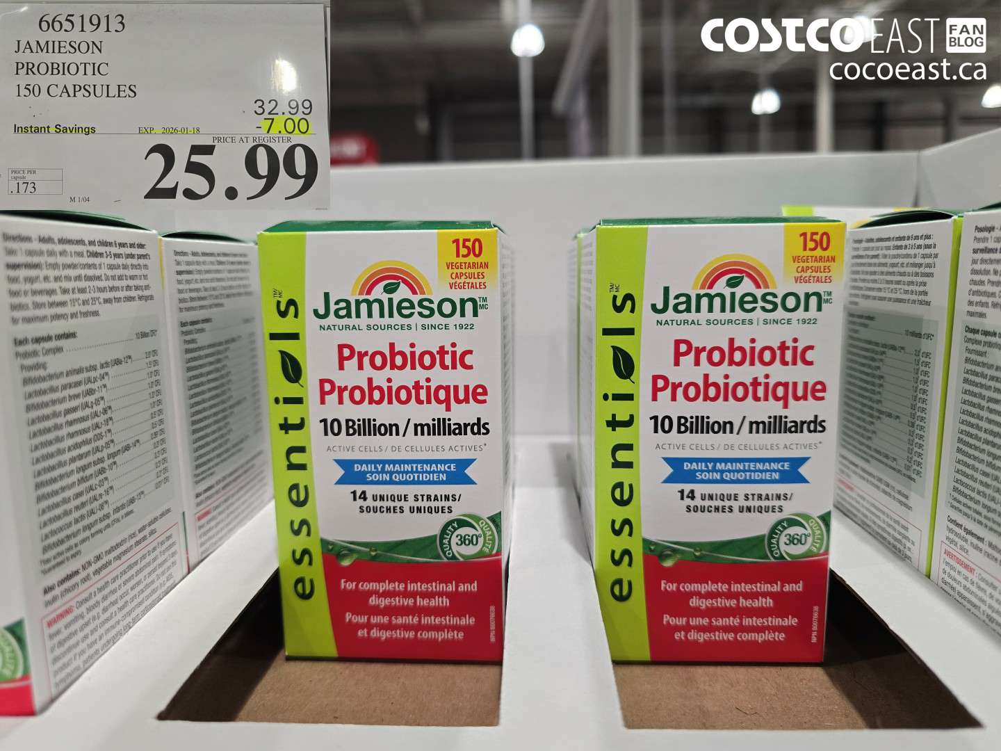 6651913 JAMIESON PROBIOTIC 150 CAPSULES ($7.00 INSTANT SAVINGS EXPIRES ON 2026-01-18) $25.99