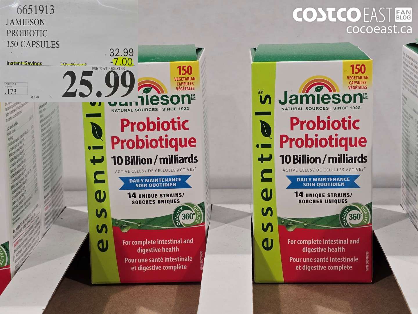 6651913 JAMIESON PROBIOTIC 150 CAPSULES ($7.00 INSTANT SAVINGS EXPIRES ON 2026-01-18) $25.99