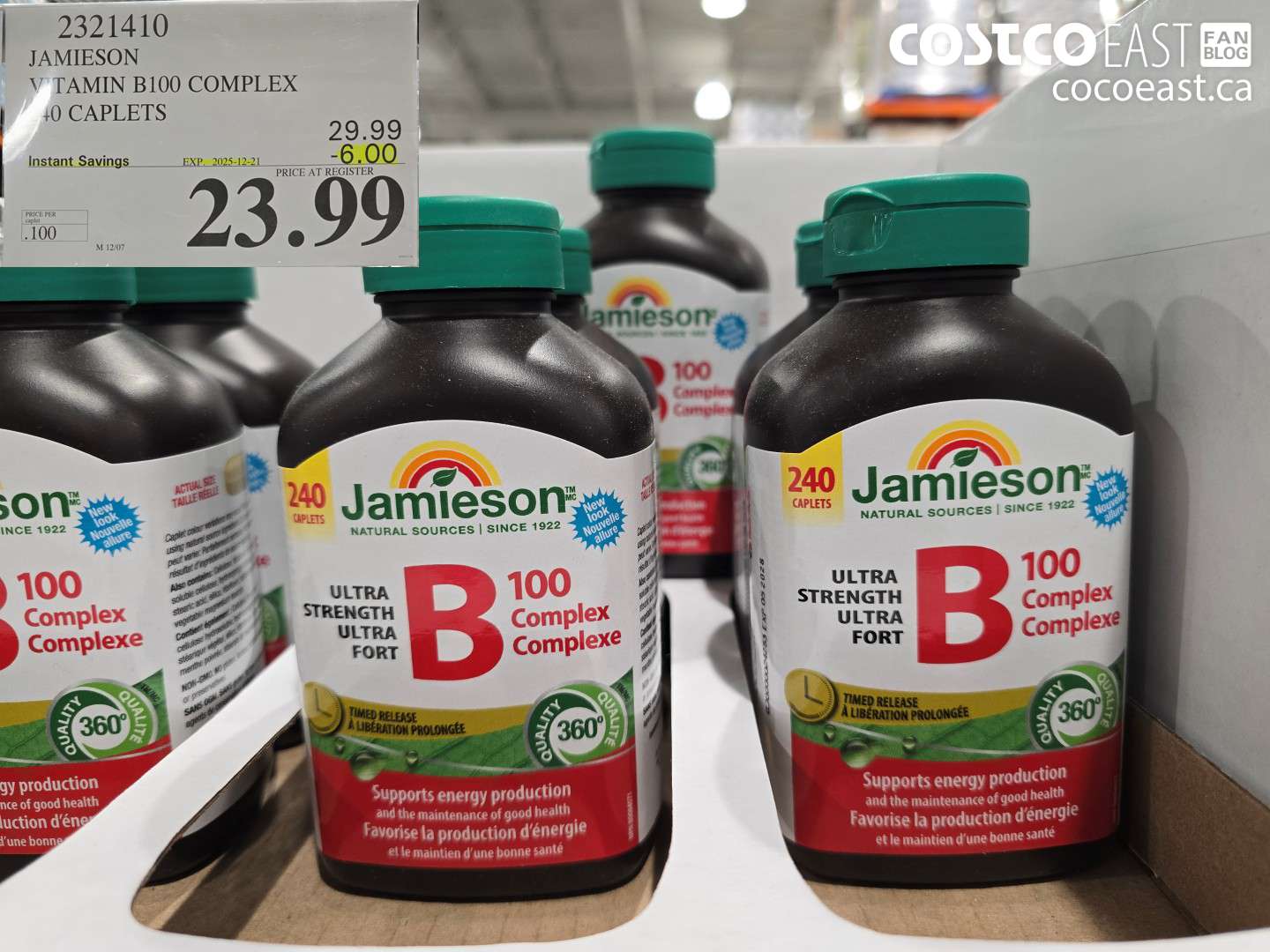 2321410 JAMIESON VITAMIN B100 COMPLEX 240 CAPLETS ($6.00 INSTANT SAVINGS EXPIRES ON 2025-12-21) $23.99