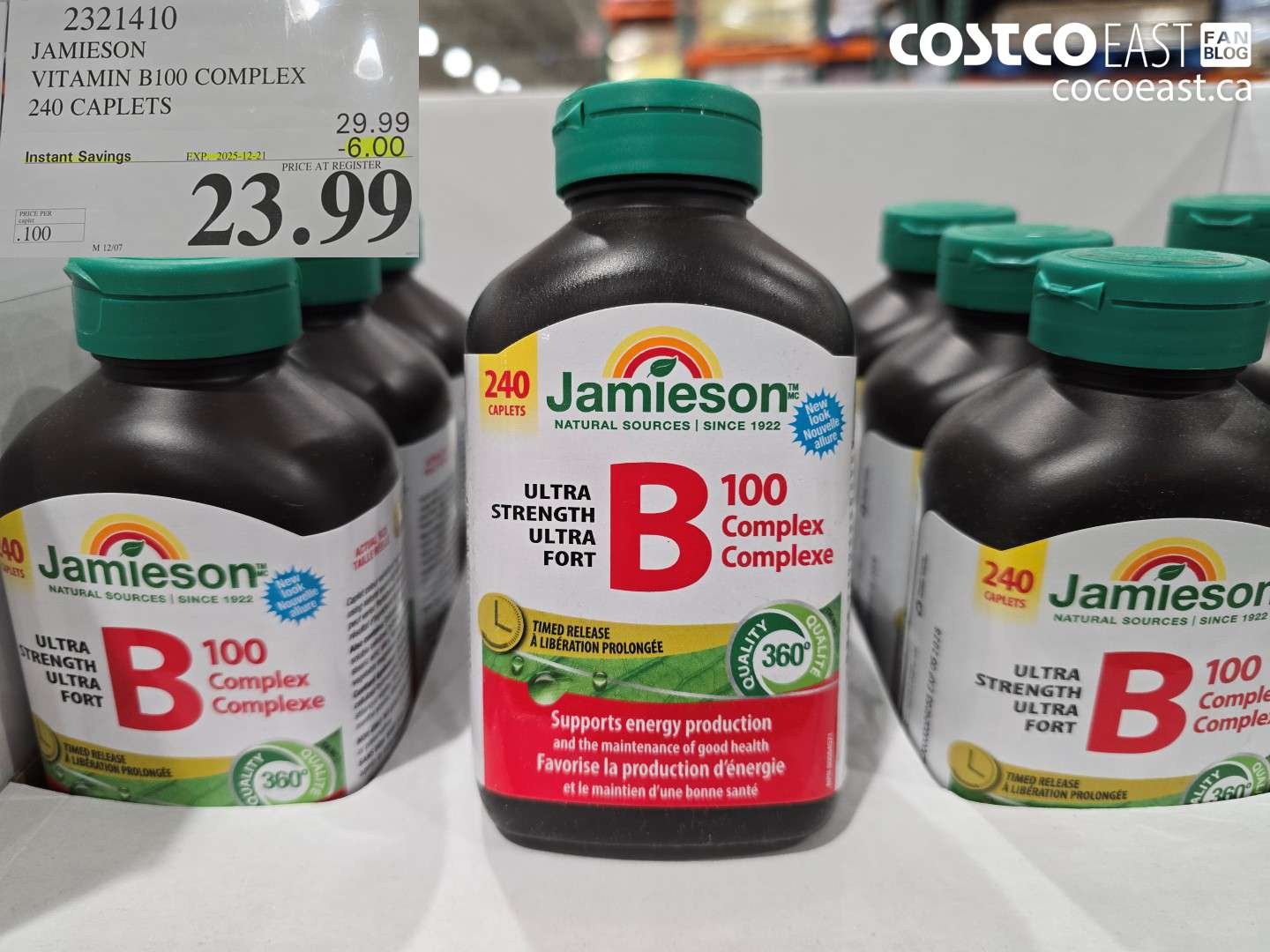 2321410 JAMIESON VITAMIN B100 COMPLEX 240 CAPLETS ($6.00 INSTANT SAVINGS EXPIRES ON 2025-12-21) $23.99