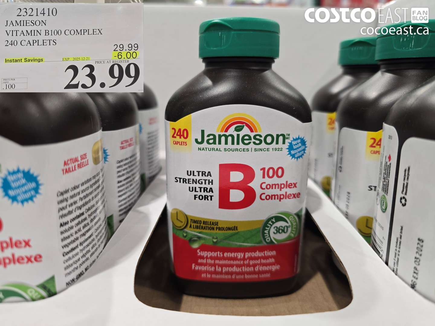 2321410 JAMIESON VITAMIN B100 COMPLEX 240 CAPLETS ($6.00 INSTANT SAVINGS EXPIRES ON 2025-12-21) $23.99