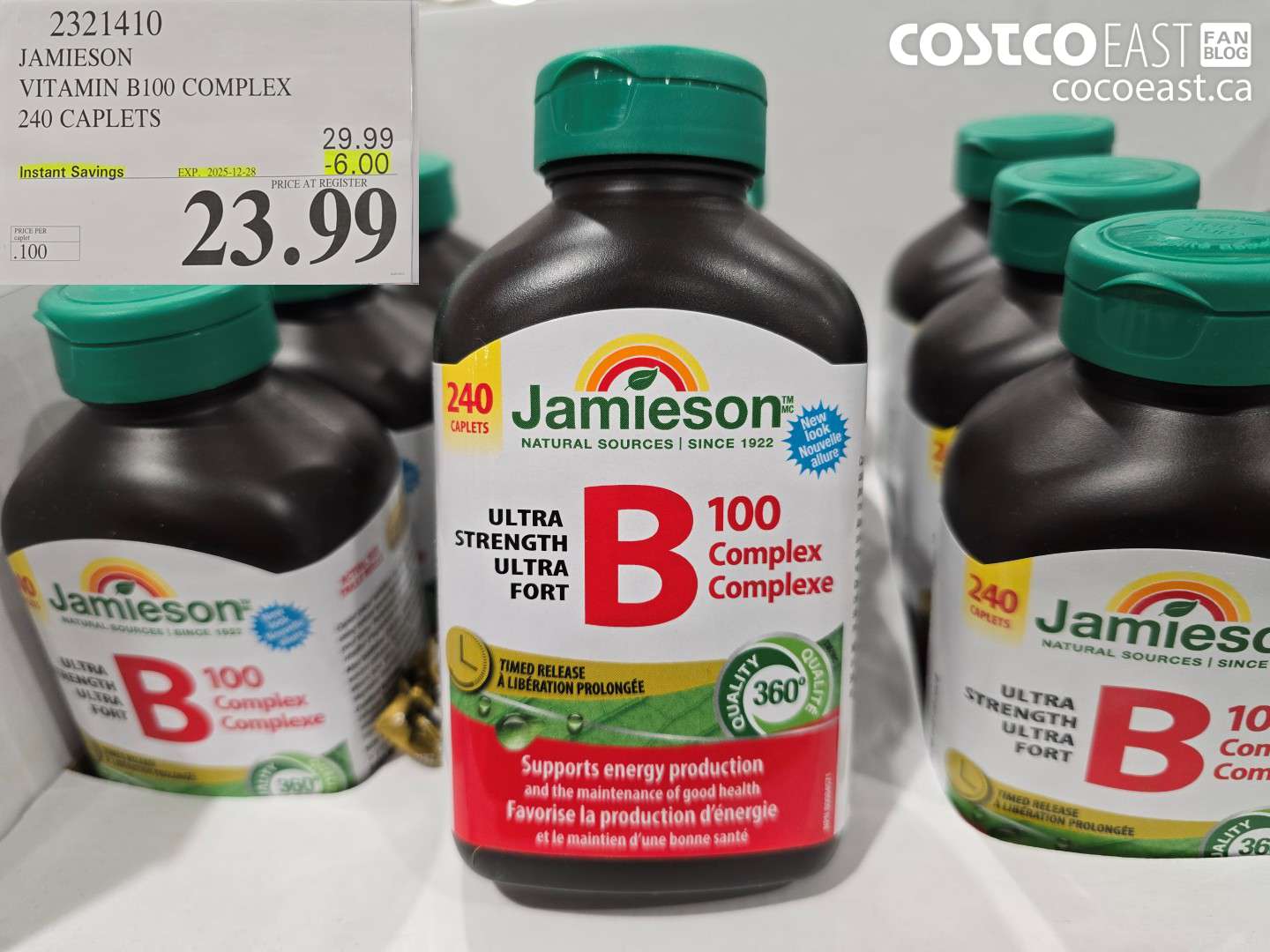 2321410 JAMIESON VITAMIN B100 COMPLEX 240 CAPLETS ($6.00 INSTANT SAVINGS EXPIRES ON 2025-12-28) $23.99