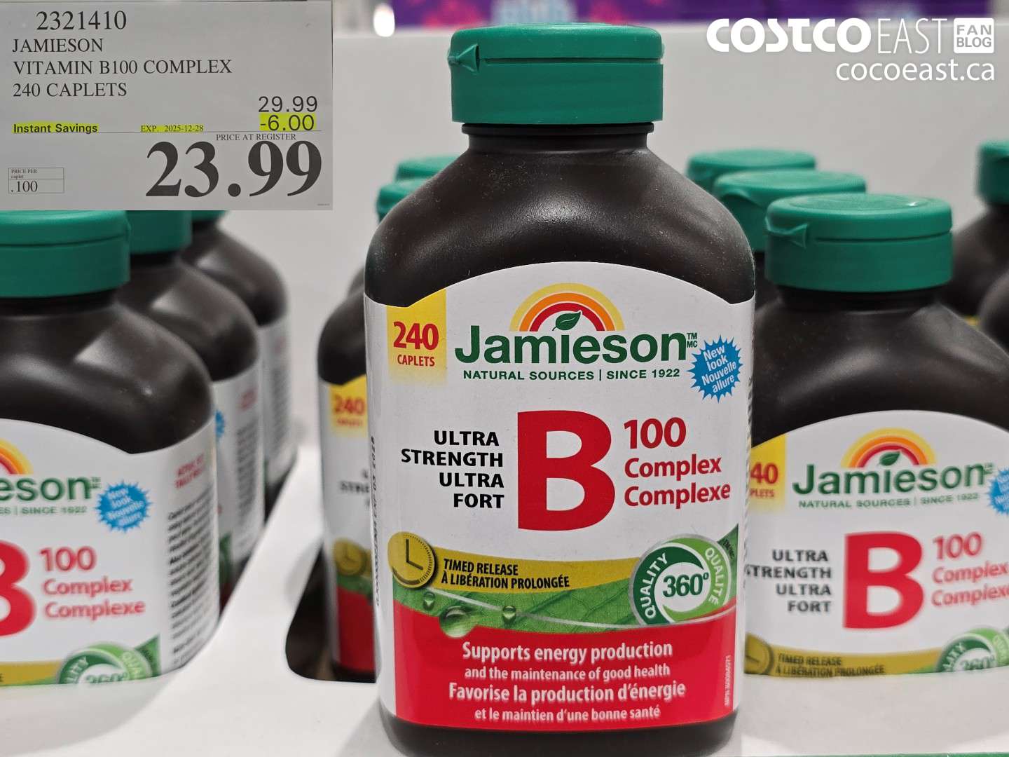 2321410 JAMIESON VITAMIN B100 COMPLEX 240 CAPLETS ($6.00 INSTANT SAVINGS EXPIRES ON 2025-12-28) $23.99