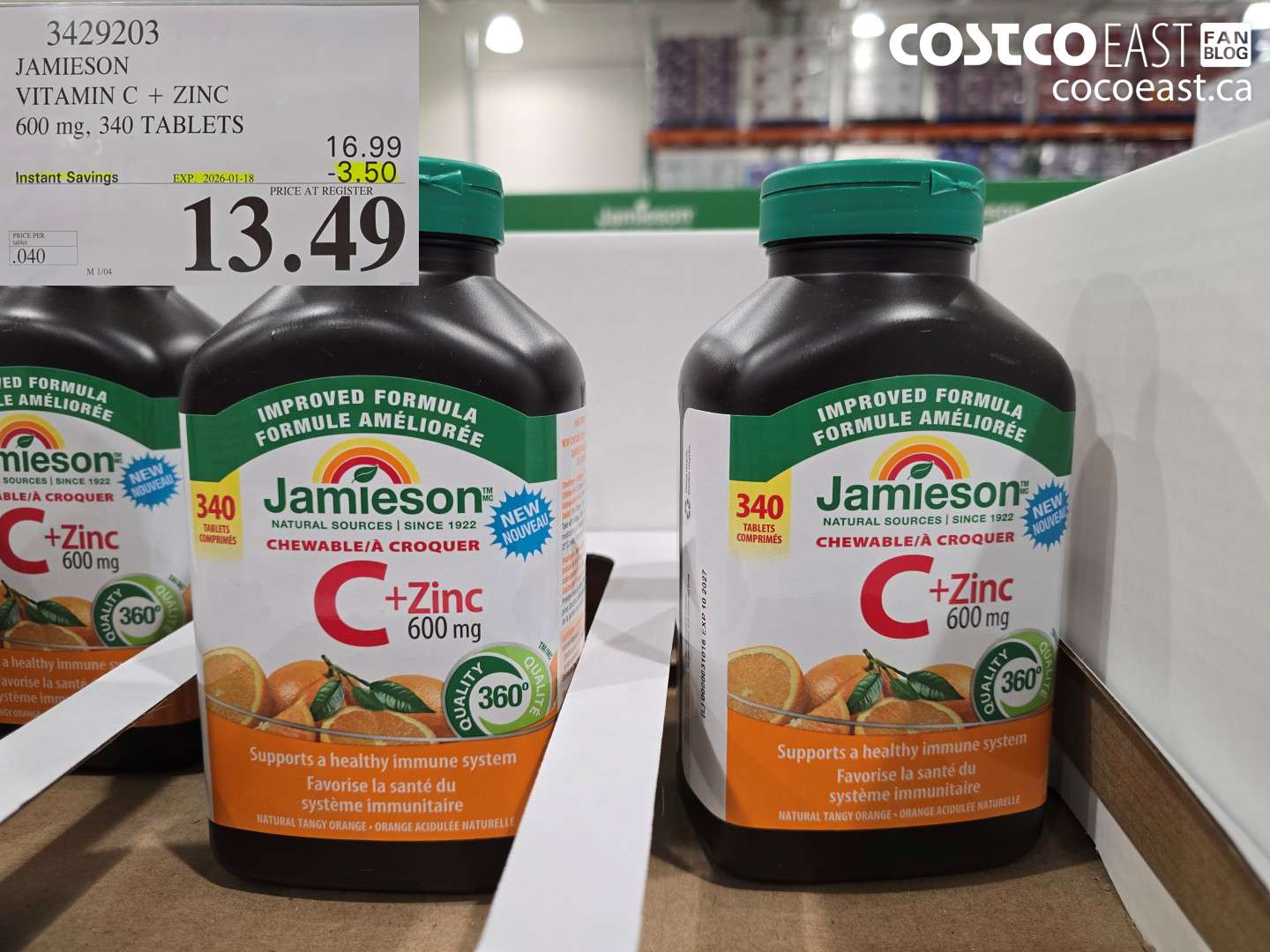 3429203 JAMIESON VITAMIN C + ZINC 600 mg, 340 TABLETS ($3.50 INSTANT SAVINGS EXPIRES ON 2026-01-18) $13.49