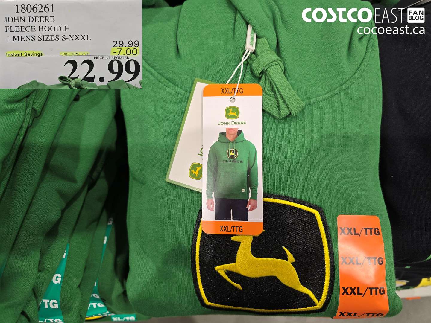 1806261 JOHN DEERE FLEECE HOODIE +MENS SIZES S-XXXL ($7.00 INSTANT SAVINGS EXPIRES ON 2025-12-24) $22.99