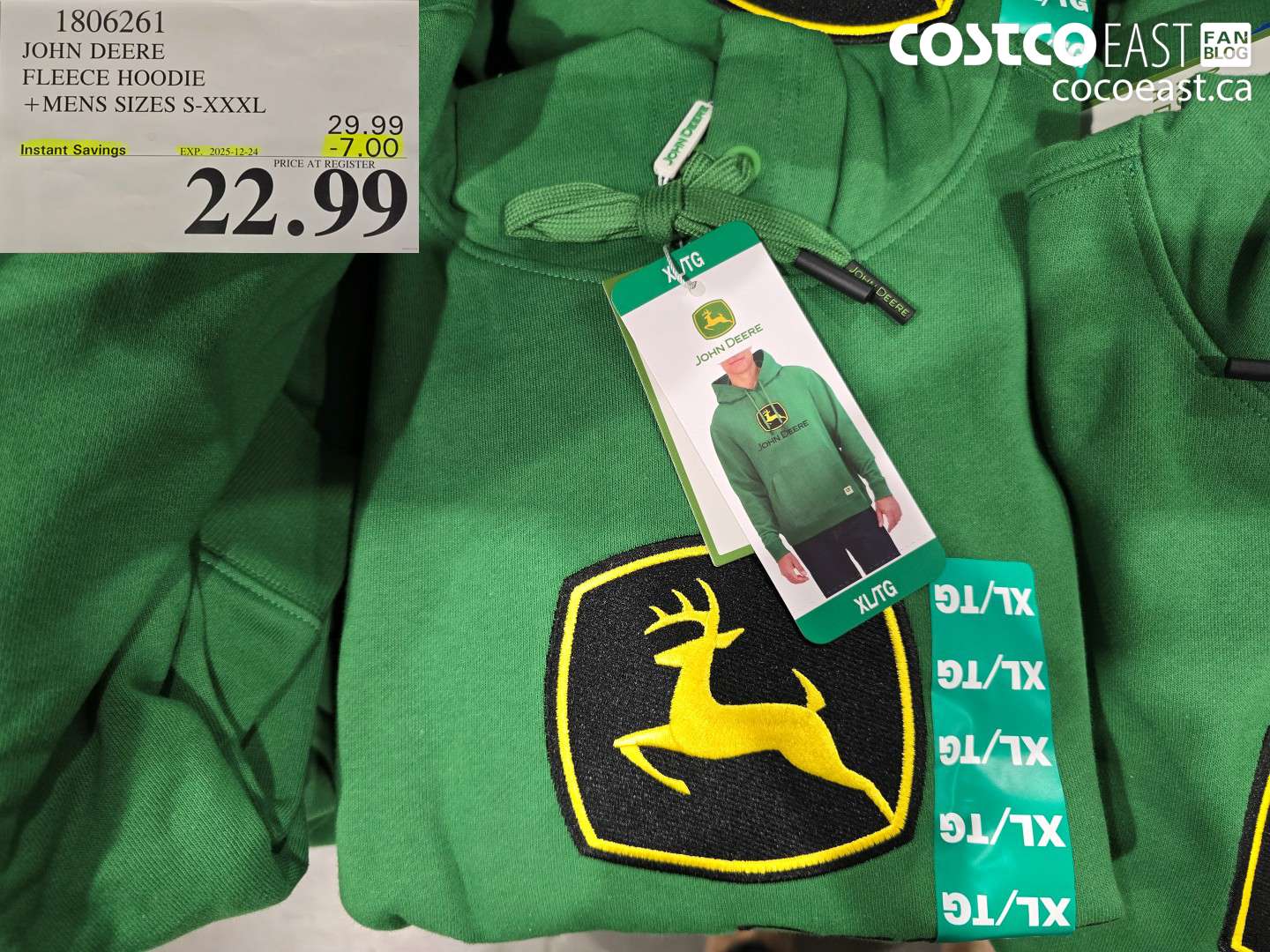 1806261 JOHN DEERE FLEECE HOODIE +MENS SIZES S-XXXL ($7.00 INSTANT SAVINGS EXPIRES ON 2025-12-24) $22.99