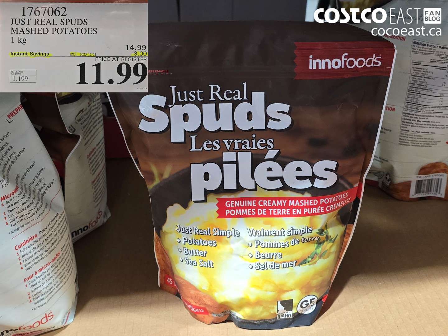 1767062 JUST REAL SPUDS MASHED POTATOES 1 kg ($3.00 INSTANT SAVINGS EXPIRES ON 2025-12-21) $11.99