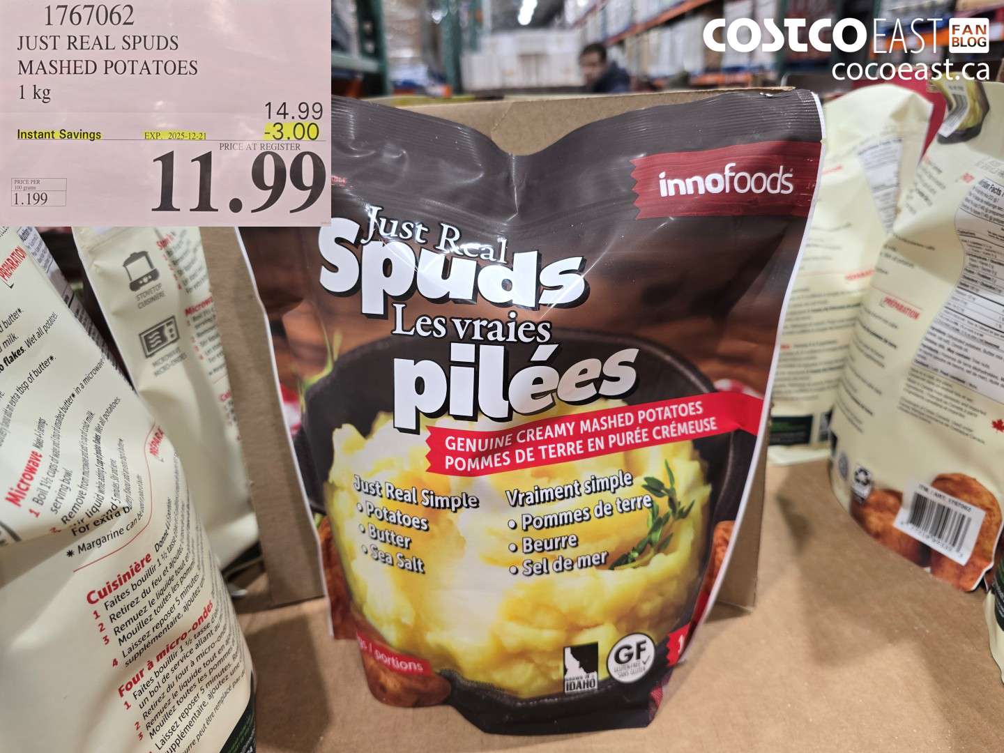 1767062 JUST REAL SPUDS MASHED POTATOES 1 kg ($3.00 INSTANT SAVINGS EXPIRES ON 2025-12-21) $11.99