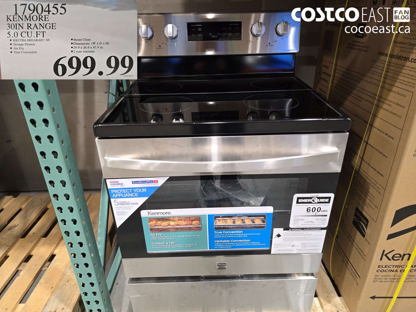 1790455 KENMORE 30IN RANGE 5.0 CU.FT $699.99