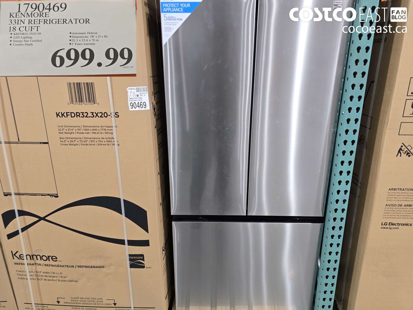 1790469 KENMORE 33IN REFRIGERATOR 18 CUFT $699.99