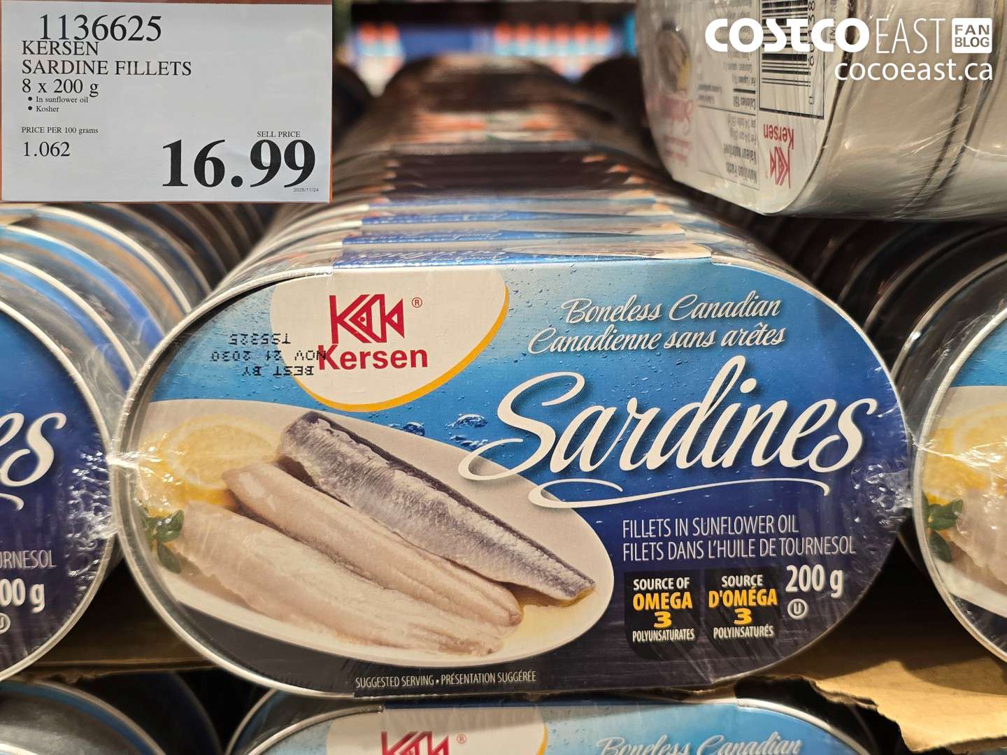 1136625 KERSEN SARDINE FILLETS 8 x 200 g $16.99