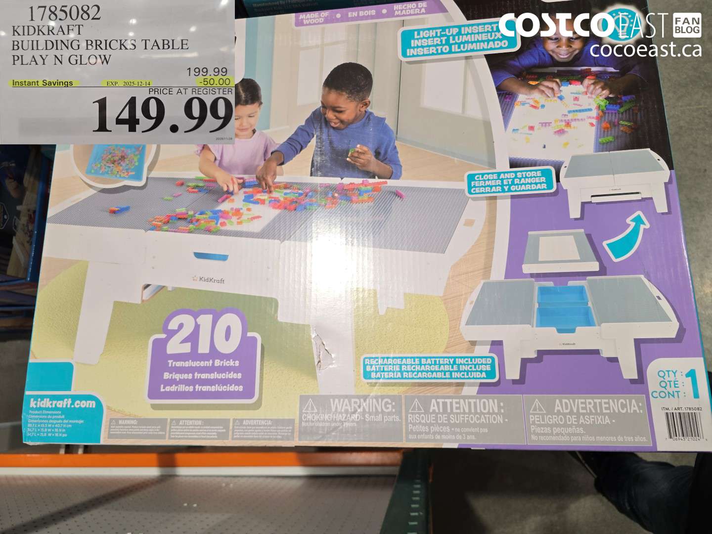 1785082 KIDKRAFT BUILDING BRICKS TABLE PLAY N GLOW ($50.00 INSTANT SAVINGS EXPIRES ON 2025-12-14) $149.99