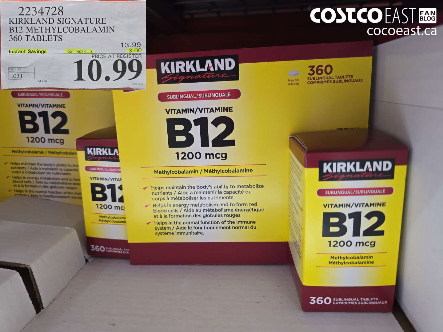 2234728 KIRKLAND SIGNATURE B12 METHYLCOBALAMIN 360 TABLETS ($3.00 INSTANT SAVINGS EXPIRES ON 2026-01-18) $10.99