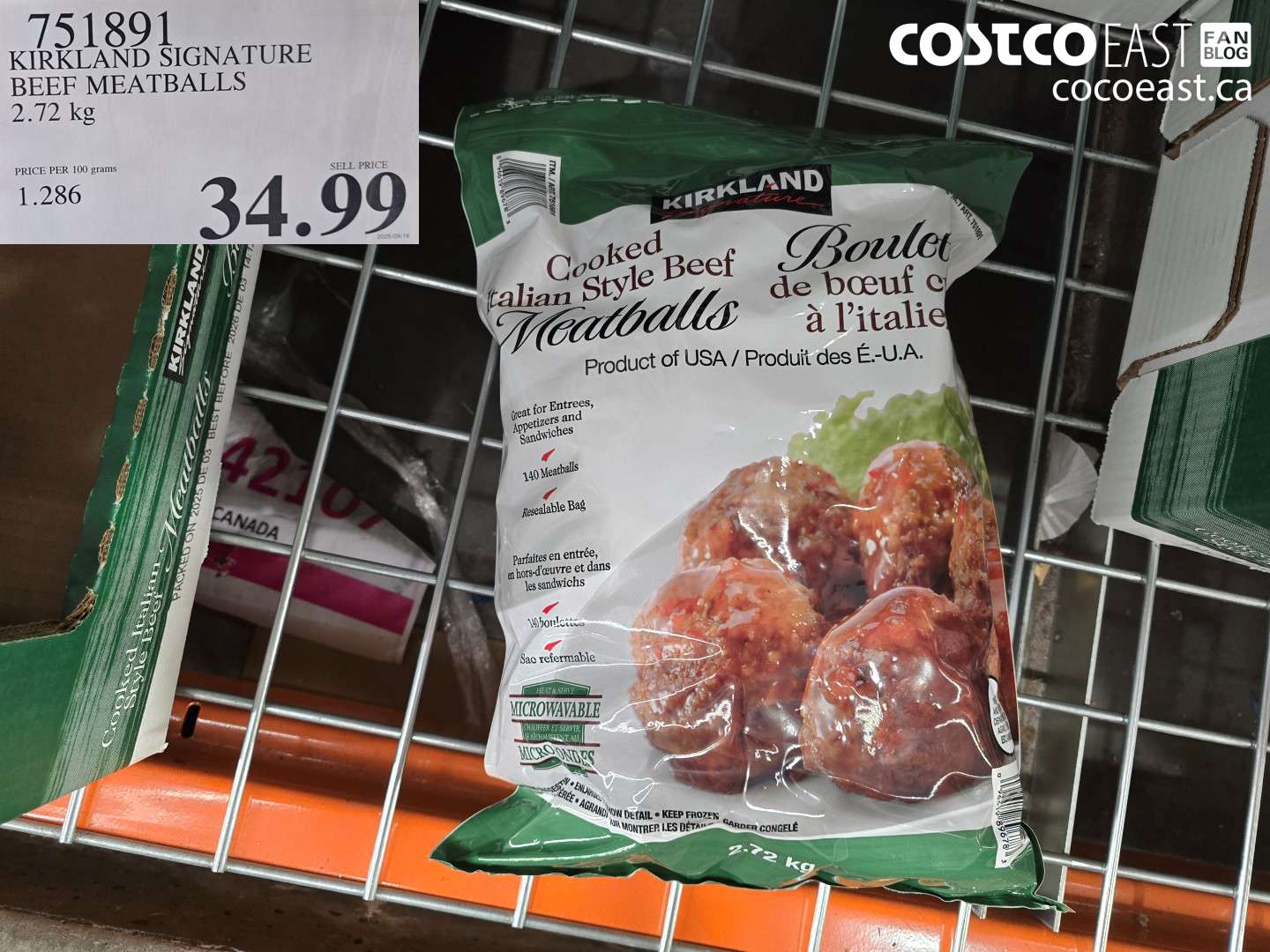 751891 KIRKLAND SIGNATURE BEEF MEATBALLS 2.72 kg $34.99