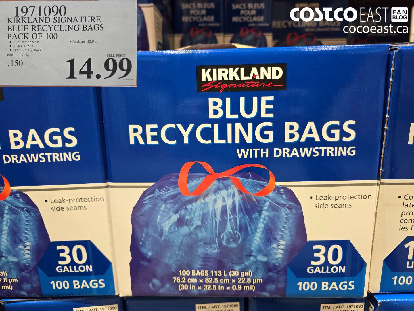 1971090 KIRKLAND SIGNATURE BLUE RECYCLING BAGS PACK OF 100 $14.99