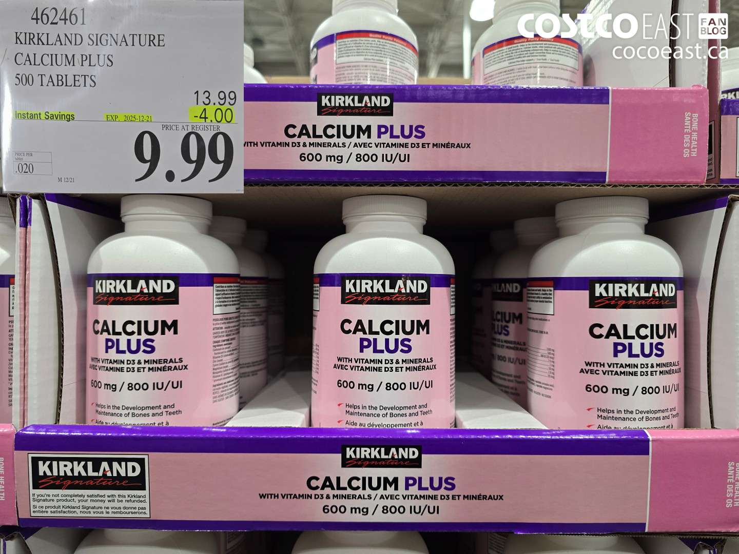 462461 KIRKLAND SIGNATURE CALCIUM PLUS 500 TABLETS ($4.00 INSTANT SAVINGS EXPIRES ON 2025-12-21) $9.99