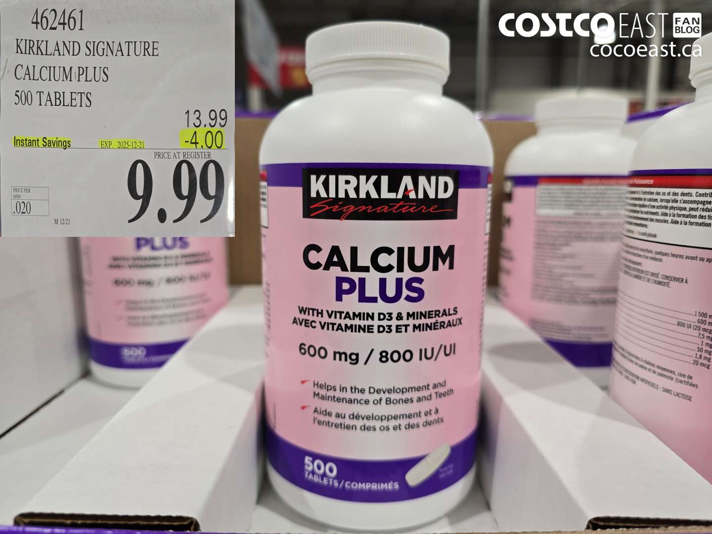 462461 KIRKLAND SIGNATURE CALCIUM PLUS 500 TABLETS ($4.00 INSTANT SAVINGS EXPIRES ON 2025-12-21) $9.99