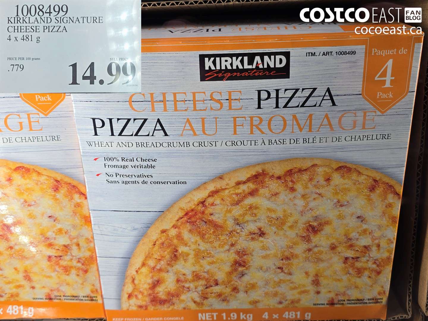 1008499 KIRKLAND SIGNATURE CHEESE PIZZA 4 X 481 G $14.99