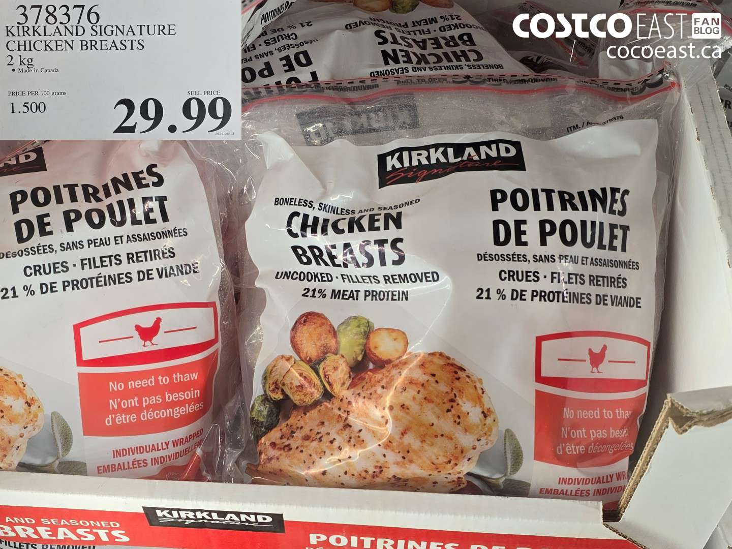 378376 KIRKLAND SIGNATURE CHICKEN BREASTS 2 KG $29.99