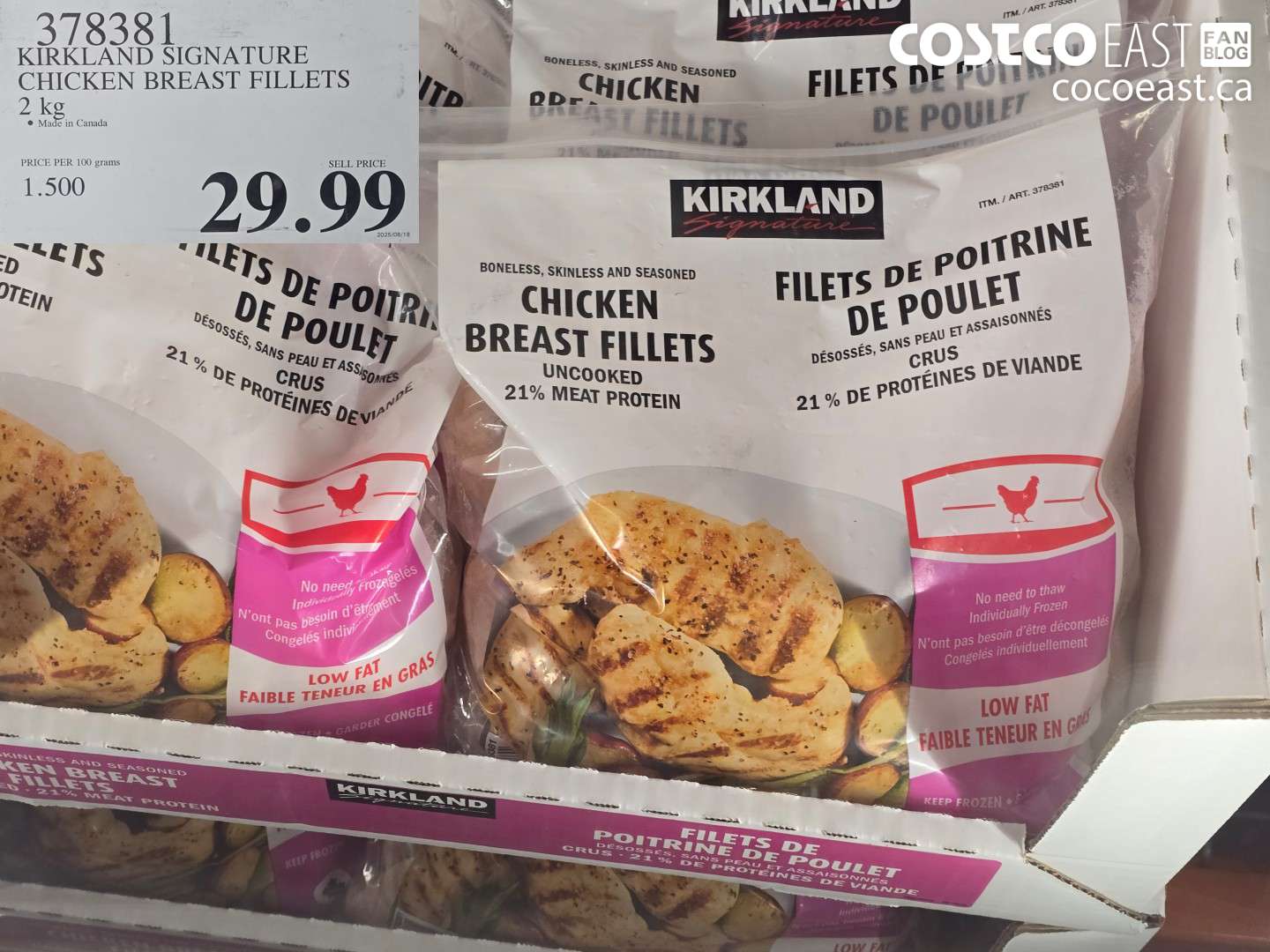 378381 KIRKLAND SIGNATURE CHICKEN BREAST FILLETS 2 KG $29.99