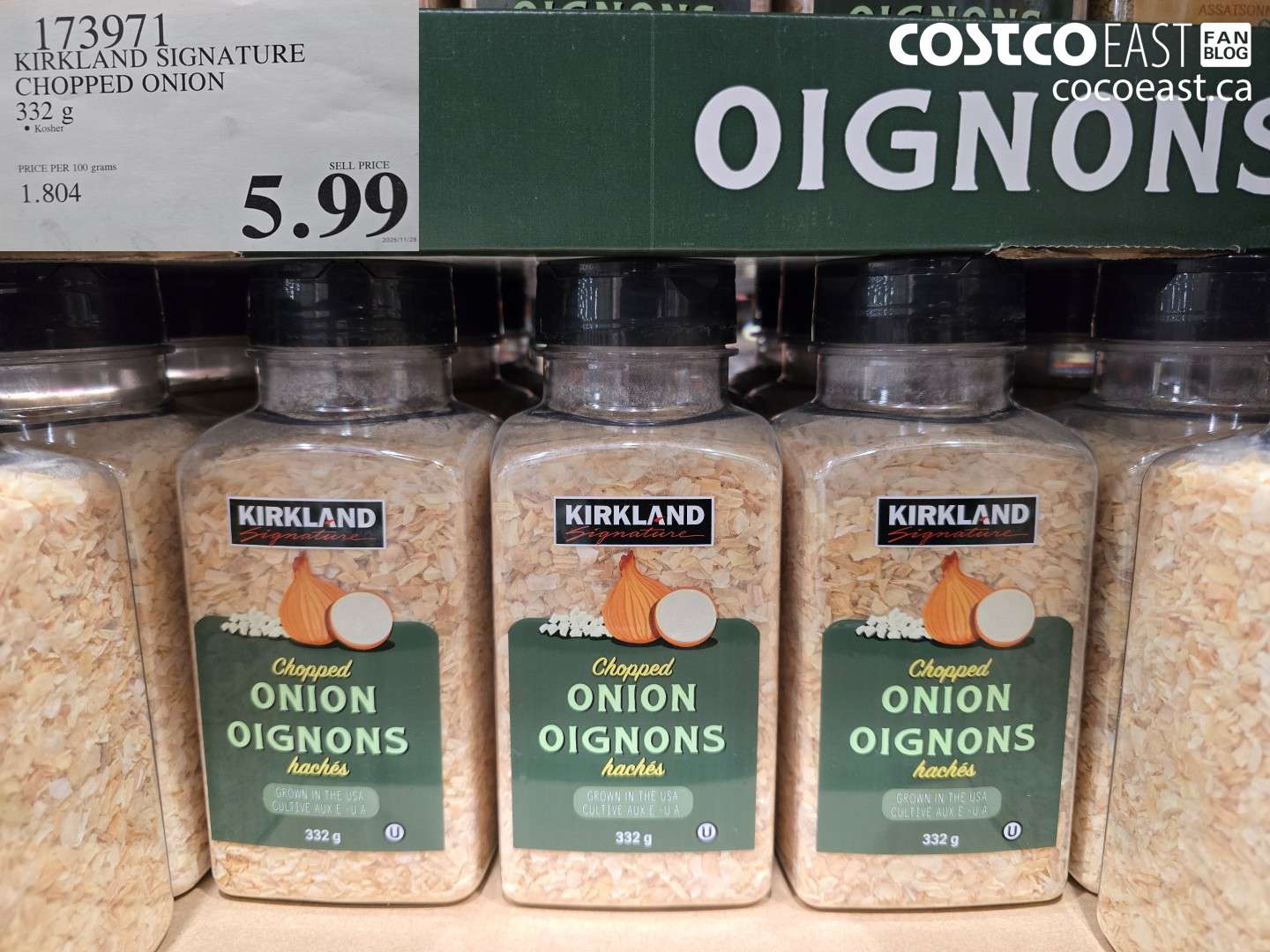 173971 KIRKLAND SIGNATURE CHOPPED ONION 332 G $5.99