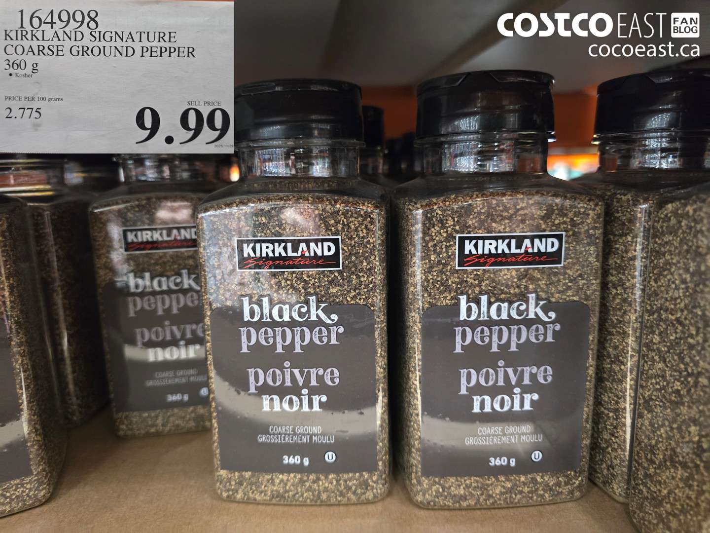 164998 KIRKLAND SIGNATURE COARSE GROUND PEPPER 360 G $9.99
