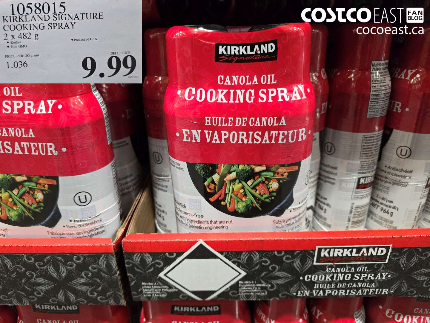 1058015 KIRKLAND SIGNATURE COOKING SPRAY 2 x 482 g $9.99