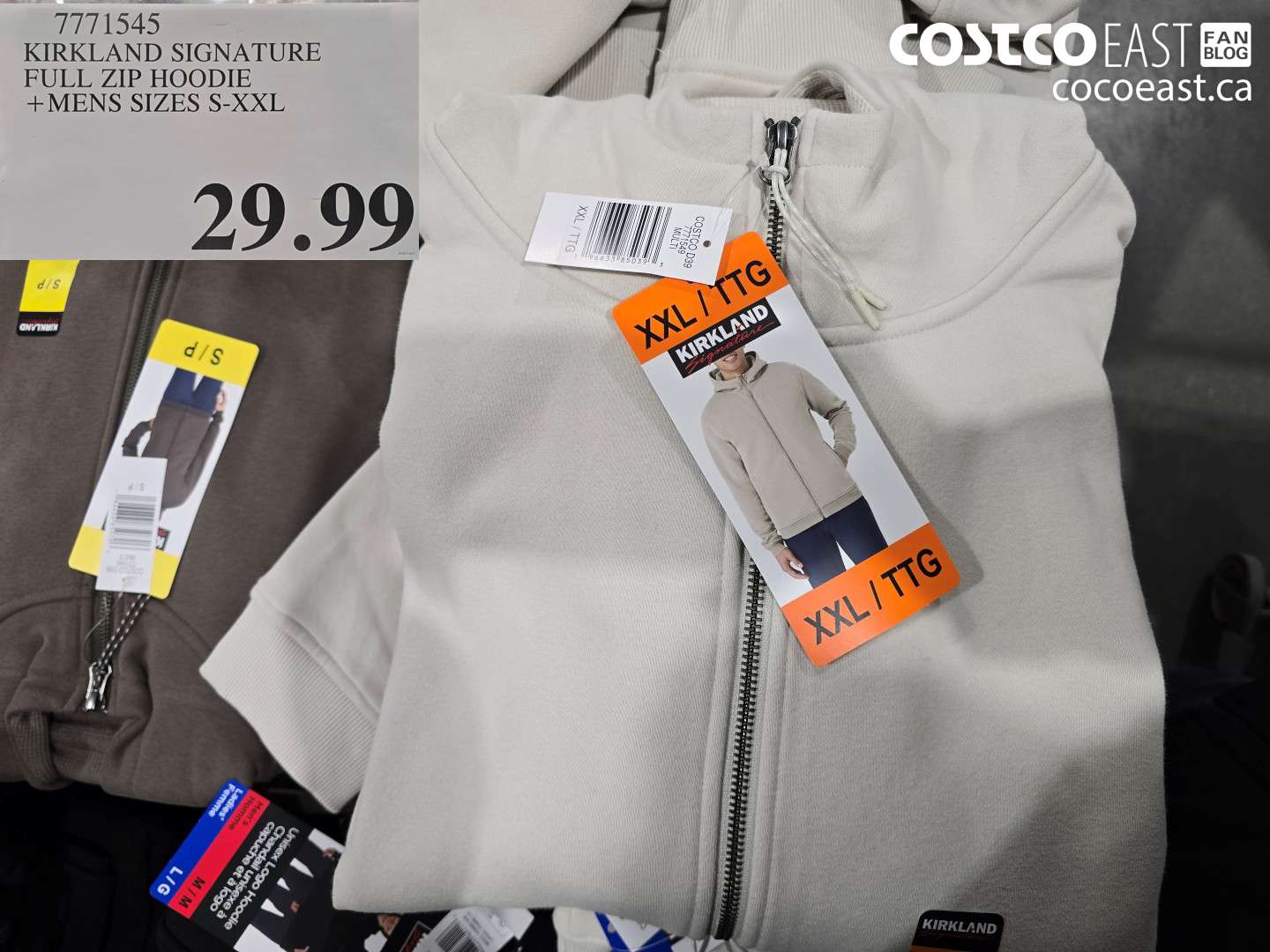 7771545 KIRKLAND SIGNATURE FULL ZIP HOODIE +MENS SIZES S-XXL $29.99