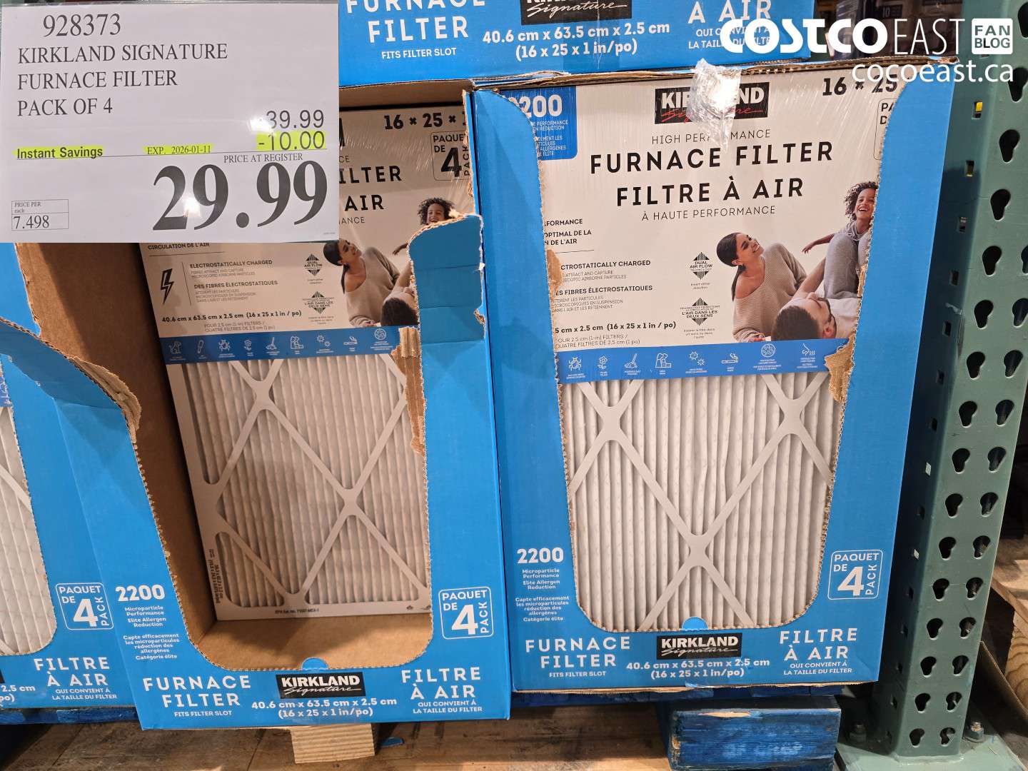 928373 KIRKLAND SIGNATURE FURNACE FILTER PACK OF 4 ($10.00 INSTANT SAVINGS EXPIRES ON 2026-01-11) $29.99